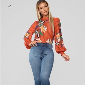 Fashion Nova | Rust Chiffon Long Sleeved Blouse | NWT